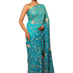 Teal Ombre Pure Chiffon Saree | All Over Aari Tari Zardozi & Cutt Work | Jaipurio Designer Collection